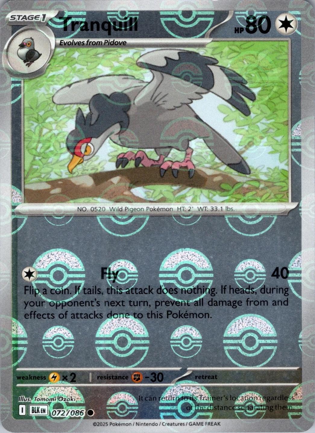 Tranquill (Poke Ball Pattern) 72 - SV Black Bolt Holofoil