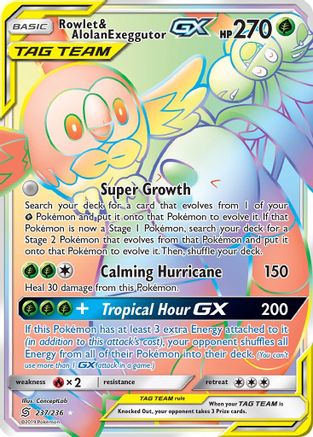 Rowlet & Alolan Exeggutor GX (Secret) 237/236 - SM Unified Minds Holofoil