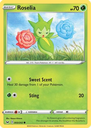Roselia (003) 3/202 - SWSH01 Sword & Shield Base Set Reverse Holofoil