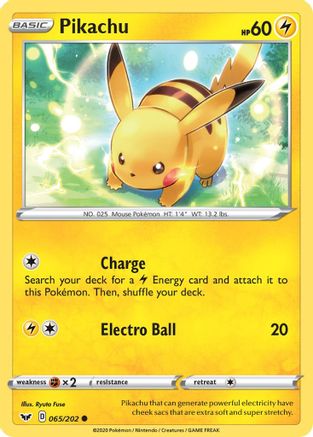 Pikachu 65/202 - SWSH01 Sword & Shield Base Set Reverse Holofoil