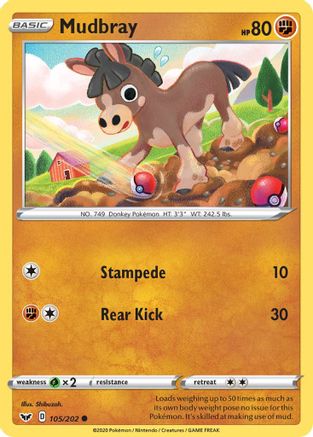 Mudbray 105/202 - SWSH01 Sword & Shield Base Set Reverse Holofoil