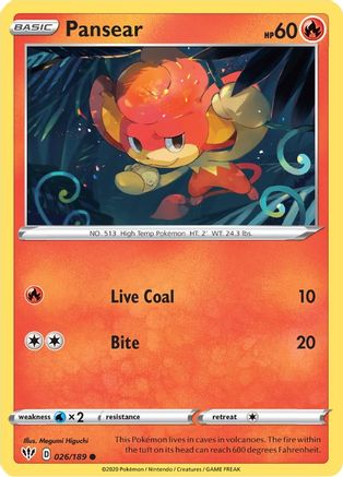 Pansear 26/189 - SWSH03 Darkness Ablaze Reverse Holofoil