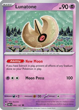 Lunatone 92 - SV03 Obsidian Flames Reverse Holofoil