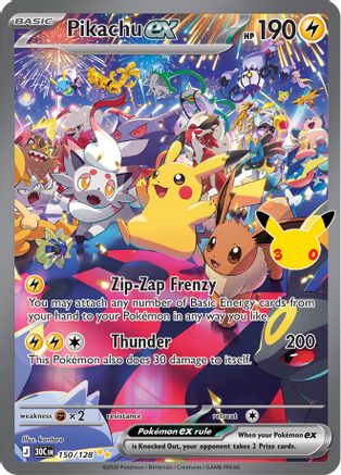 Pikachu EX - 150/128 - ME 30th Celebration Holofoil