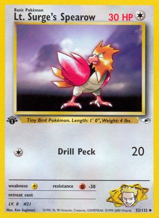 Lt. Surge's Spearow (52) 52/132 - Gym Heroes 1st Edition