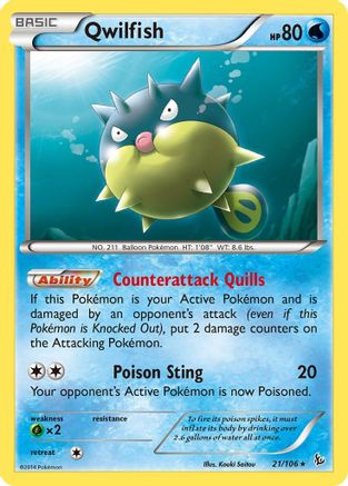 Qwilfish 21/106 - XY Flashfire Reverse Holofoil