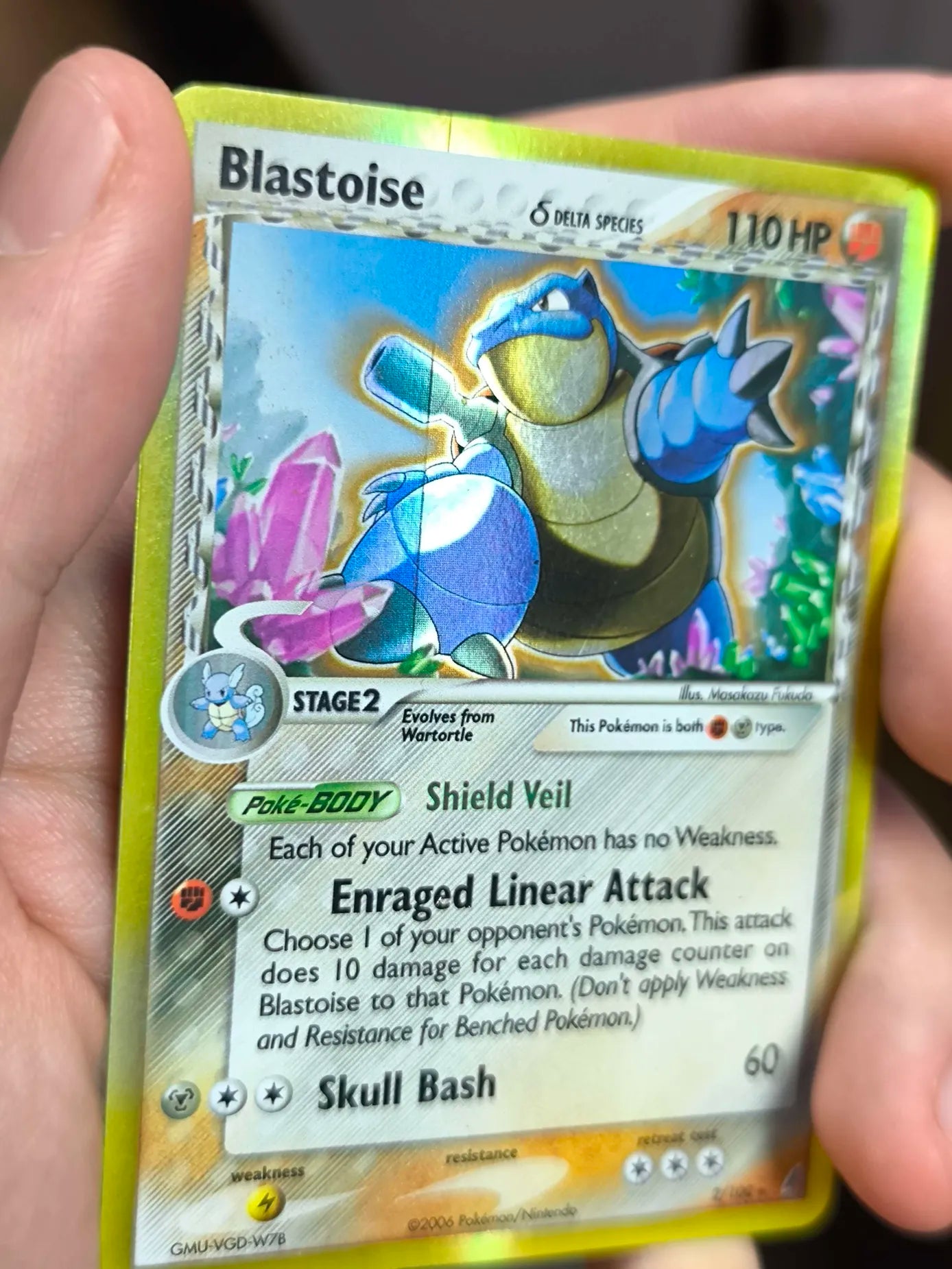 Blastoise δ 2/100 - Crystal Guardians Holofoil FOIL LINE ERROR MP