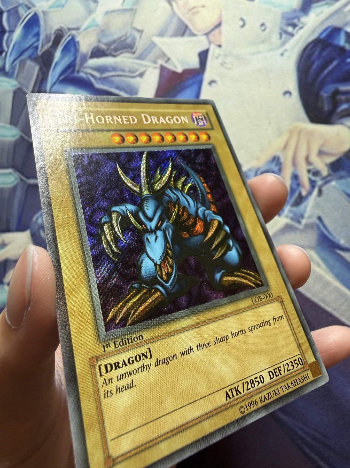 Tri-Horned Dragon (LOB-000) (LOB-000) - The Legend of Blue Eyes White Dragon 1st Edition VLP (WAVY FADED)