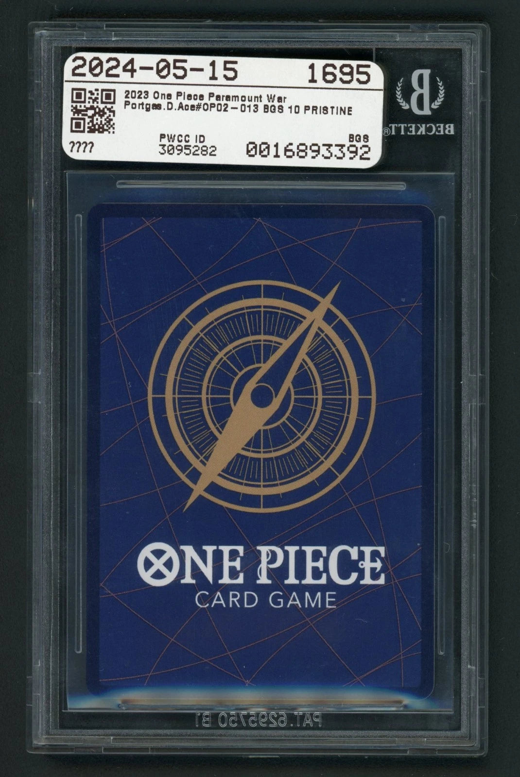 One Piece TCG Portgas D Ace OP02-013 Manga BGS BLACK LABEL Pristine 10