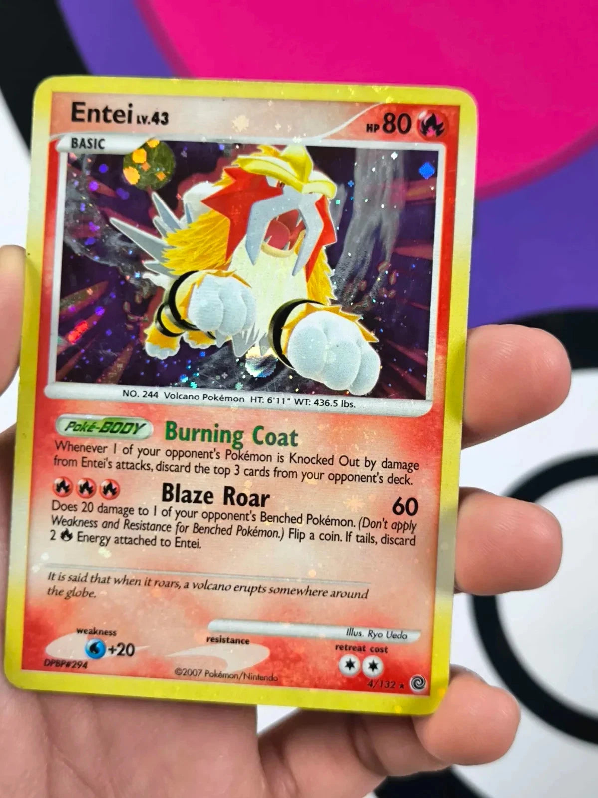 Pokemon - Entei 4/132 - Secret Wonders Holofoil Heavily Played Holo Bleed