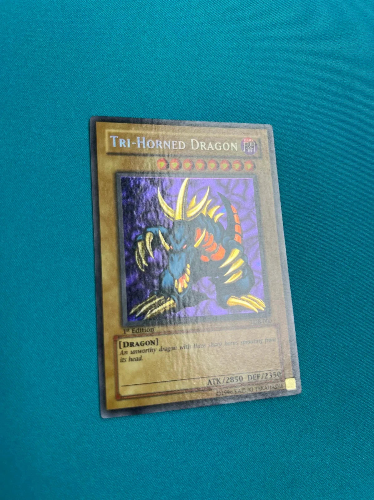 Yugioh Tri Horned Dragon 1st Edition LOB-000 Secret Rare LP WAVY HOLO