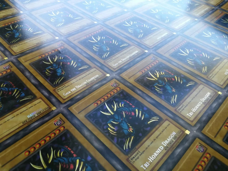 Yugioh Misprint LOB Tri Horned Dragon uncut sheet 1st edition (EN and IT) Framed