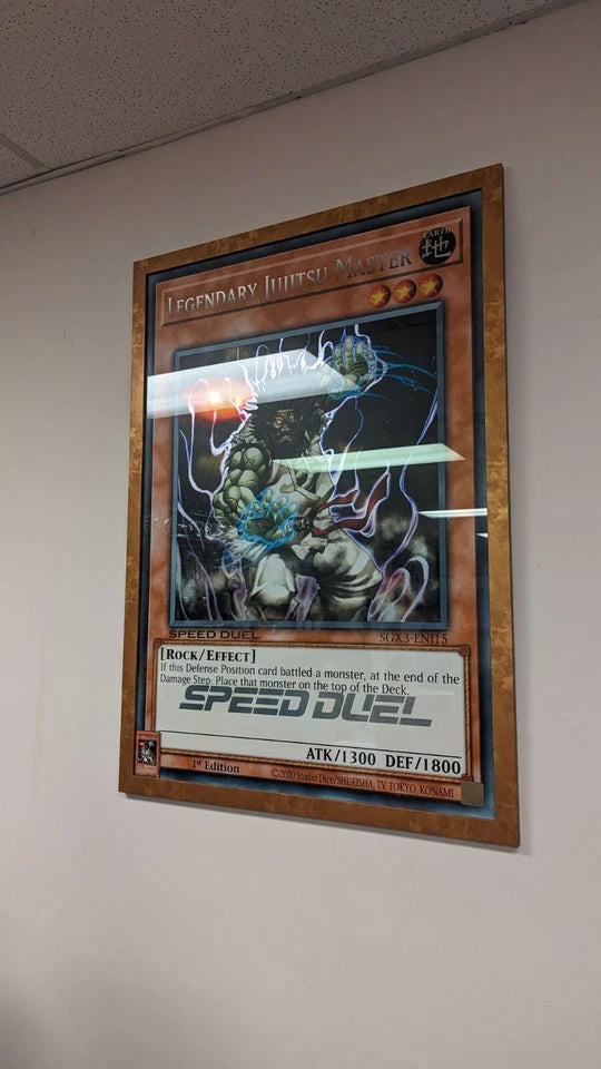 YUGIOH Giant Card Legendary Jujitsu Master SGX3 framed with glass and gold frame