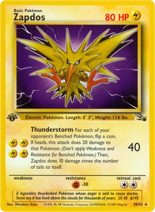 Zapdos (30) 30/62 - Fossil 1st Edition