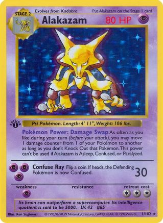 Alakazam 1 - Base Set Shadowless 1st Edition Holofoil