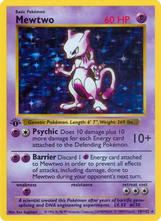 Mewtwo 10 - Base Set Shadowless 1st Edition Holofoil