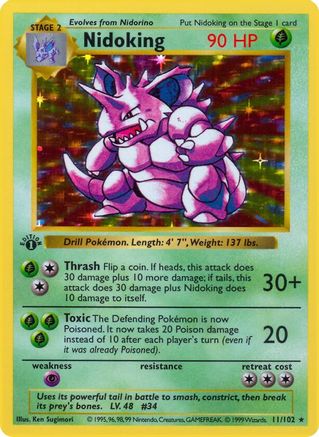 Nidoking 11 - Base Set Shadowless 1st Edition Holofoil