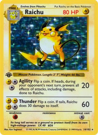 Raichu 14 - Base Set Shadowless 1st Edition Holofoil