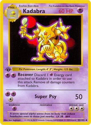 Kadabra 32 - Base Set Shadowless 1st Edition