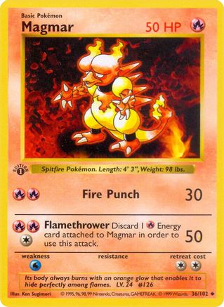 Magmar 36 - Base Set Shadowless 1st Edition