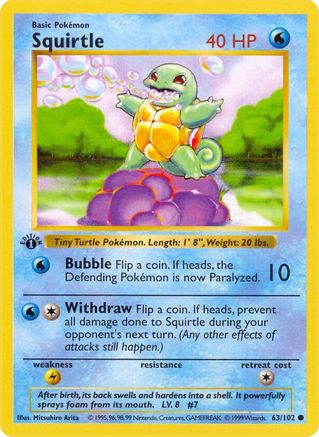 Squirtle 63 - Base Set Shadowless 1st Edition