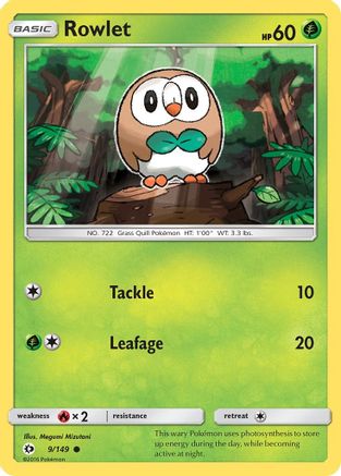 Rowlet 9/149 - SM Base Set Reverse Holofoil