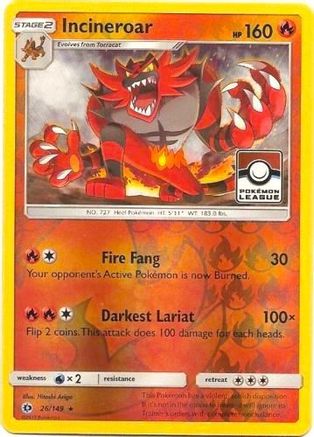 Incineroar - 26/149 (Pokemon League) 26 - League & Championship Cards Reverse Holofoil