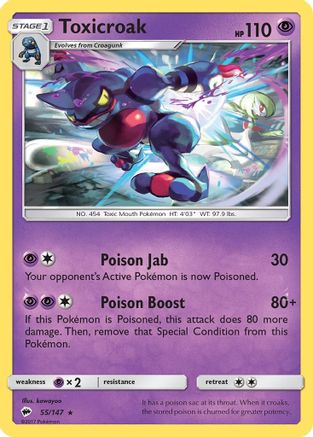 Toxicroak 55/147 - Burning Shadows Reverse Holofoil