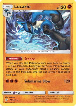 Lucario 71/147 - Burning Shadows Reverse Holofoil