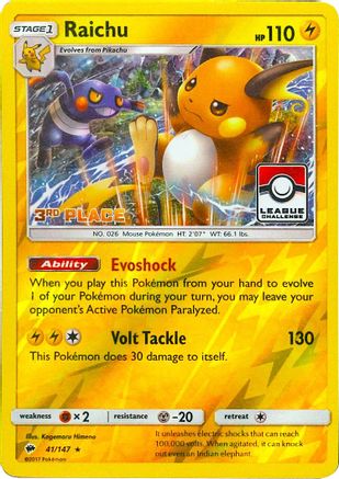 Raichu - 41/147 (League Challenge) [3rd Place] 41 - League & Championship Cards Reverse Holofoil