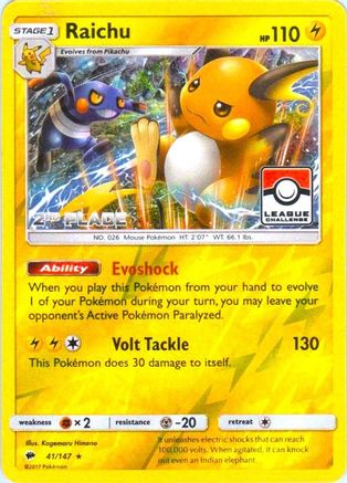 Raichu - 41/147 (League Challenge) [2nd Place] 41 - League & Championship Cards Reverse Holofoil