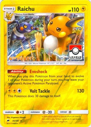 Raichu - 41/147 (League Challenge) [4th Place] 41 - League & Championship Cards Reverse Holofoil