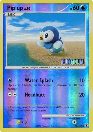 Piplup - 71/100 [Platinum] 71 - Burger King Promos Reverse Holofoil