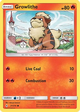 Growlithe 21/214 - Unbroken Bonds Reverse Holofoil