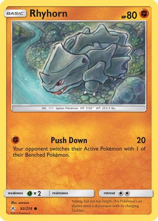 Rhyhorn (92) 92/214 - SM  Unbroken Bonds Reverse Holofoil