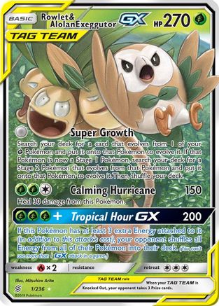 Rowlet & Alolan Exeggutor GX 1/236 - SM  Unified Minds Holofoil