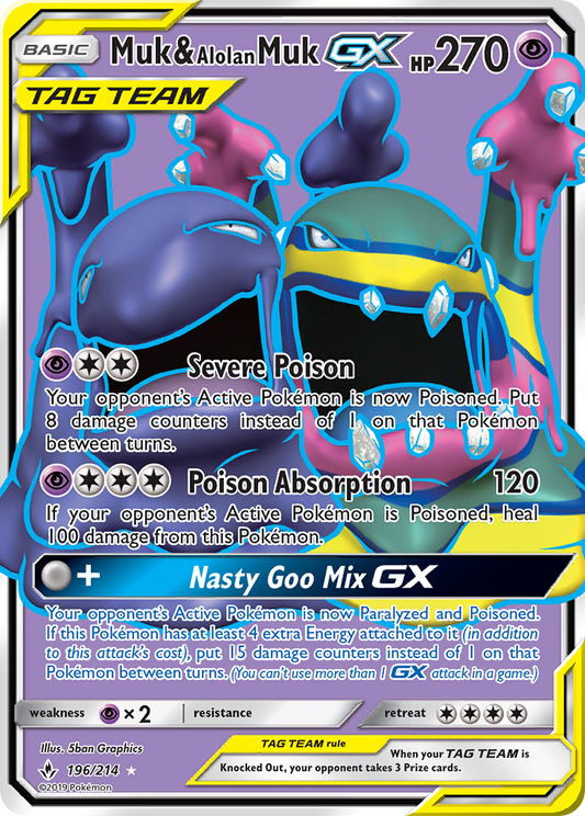 Muk & Alolan Muk GX (196) (Full Art) 196/214 - SM  Unbroken Bonds Holofoil