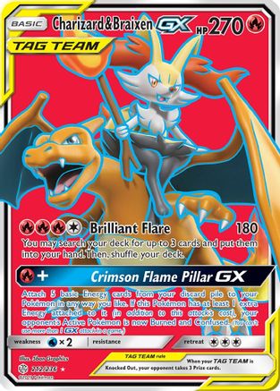 Charizard & Braixen GX (Full Art) 212/236 - Cosmic Eclipse Holofoil