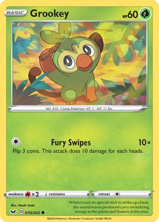 Grookey (010) 10/202 - SWSH01 Sword & Shield Base Set Reverse Holofoil