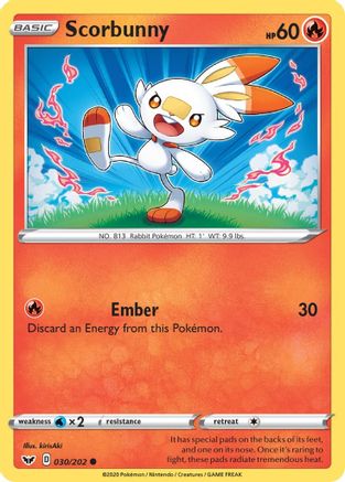 Scorbunny (030) 30/202 - SWSH01 Sword & Shield Base Set Reverse Holofoil