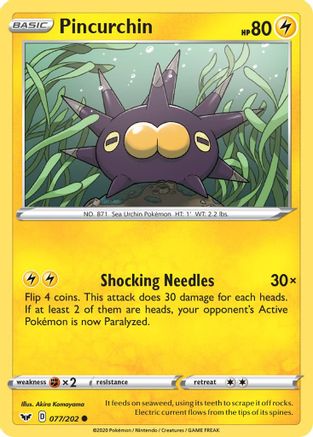 Pincurchin 77/202 - SWSH01 Sword & Shield Base Set Reverse Holofoil