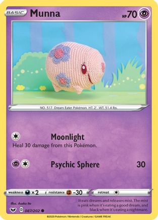 Munna 87/202 - SWSH01 Sword & Shield Base Set Reverse Holofoil