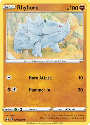 Rhyhorn 96/202 - Sword & Shield Reverse Holofoil