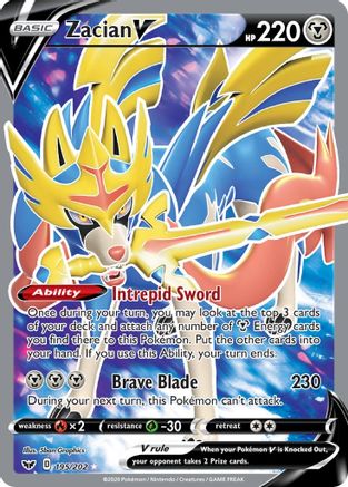 Zacian V (Full Art) 195/202 - SWSH01 Sword & Shield Base Set Holofoil