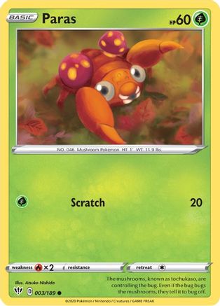 Paras 3/189 - SWSH03 Darkness Ablaze Reverse Holofoil