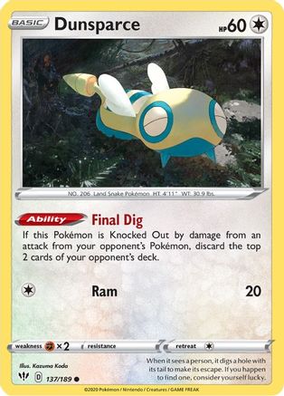 Dunsparce 137/189 - SWSH03 Darkness Ablaze Reverse Holofoil