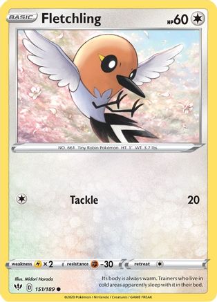 Fletchling 151/189 - SWSH03 Darkness Ablaze Reverse Holofoil
