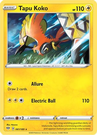 Tapu Koko 61/189 - SWSH03 Darkness Ablaze Holofoil