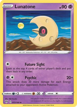 Lunatone 72/189 - SWSH03 Darkness Ablaze Reverse Holofoil
