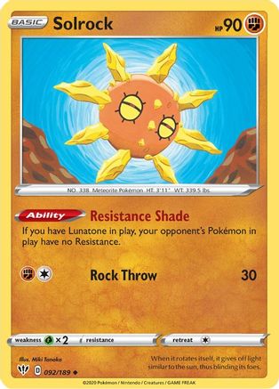 Solrock 92/189 - SWSH03 Darkness Ablaze Reverse Holofoil